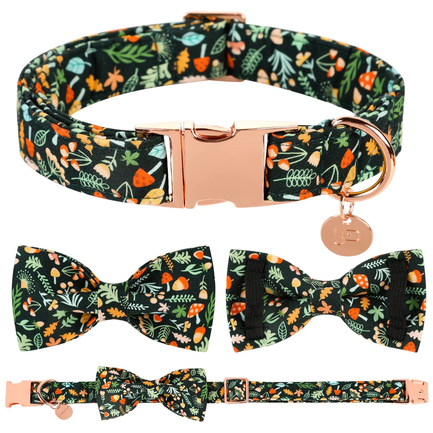 Dog Collar with Bow Tie, Comfortable Adjustable Cotton Bowtie Collar for Medium Girl Boy Dog, Fall Dog Collar with Metal Buckle, M, Neck 13.5-22in