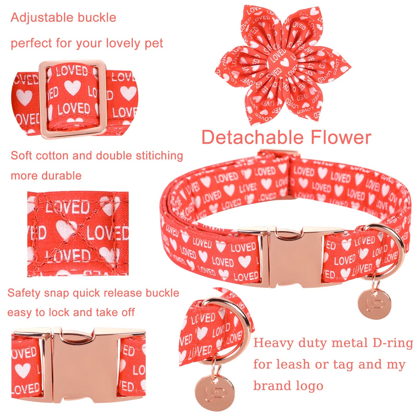 Valentine’s Day Dog Collar with Bow Tie, Valentine Bowtie Collar with Metal Buckle, Valentine’s Day Gift Pet Collar for Medium Girl Boy Dog, Wedding Dog Collar, Red, M, Neck 13.5-22in