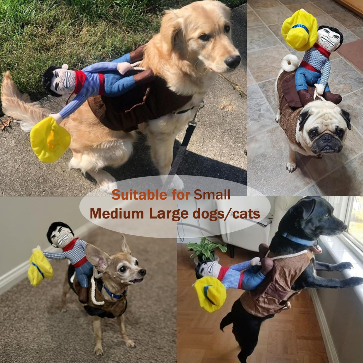 Dog Costumes Pet Cowboy Rider Costumes Pet Knight Style with Doll and Hat Clothes Puppy Halloween Novelty Funny Cosplay Apparel Accessories Outfits for Small Medium Dogs Cats (Medium)