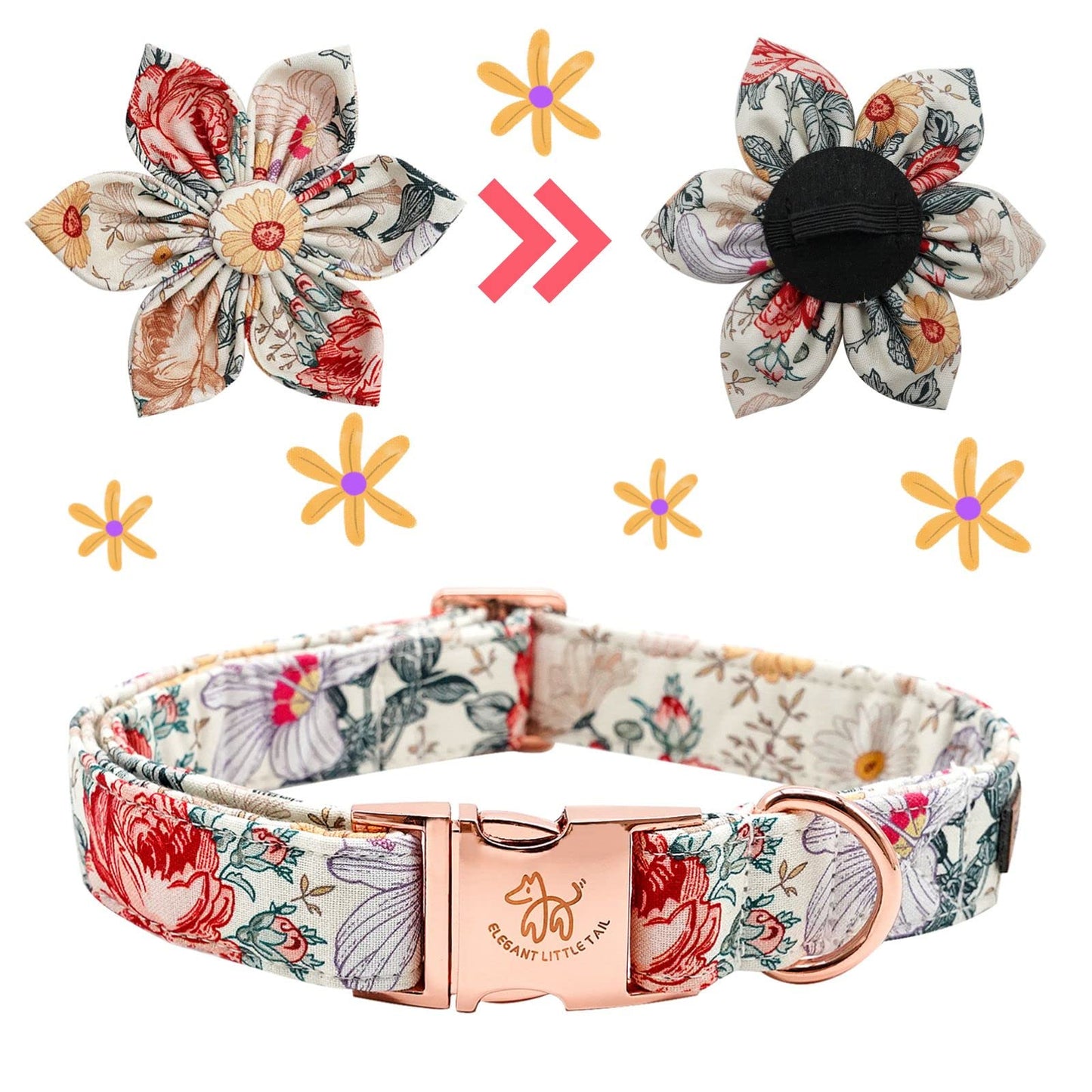 Elegant little tail Sunflower Girl Dog Collar for Female Dogs, Pet Collar Adjustable Dog Collars with Flower Gift for Medium Dogs