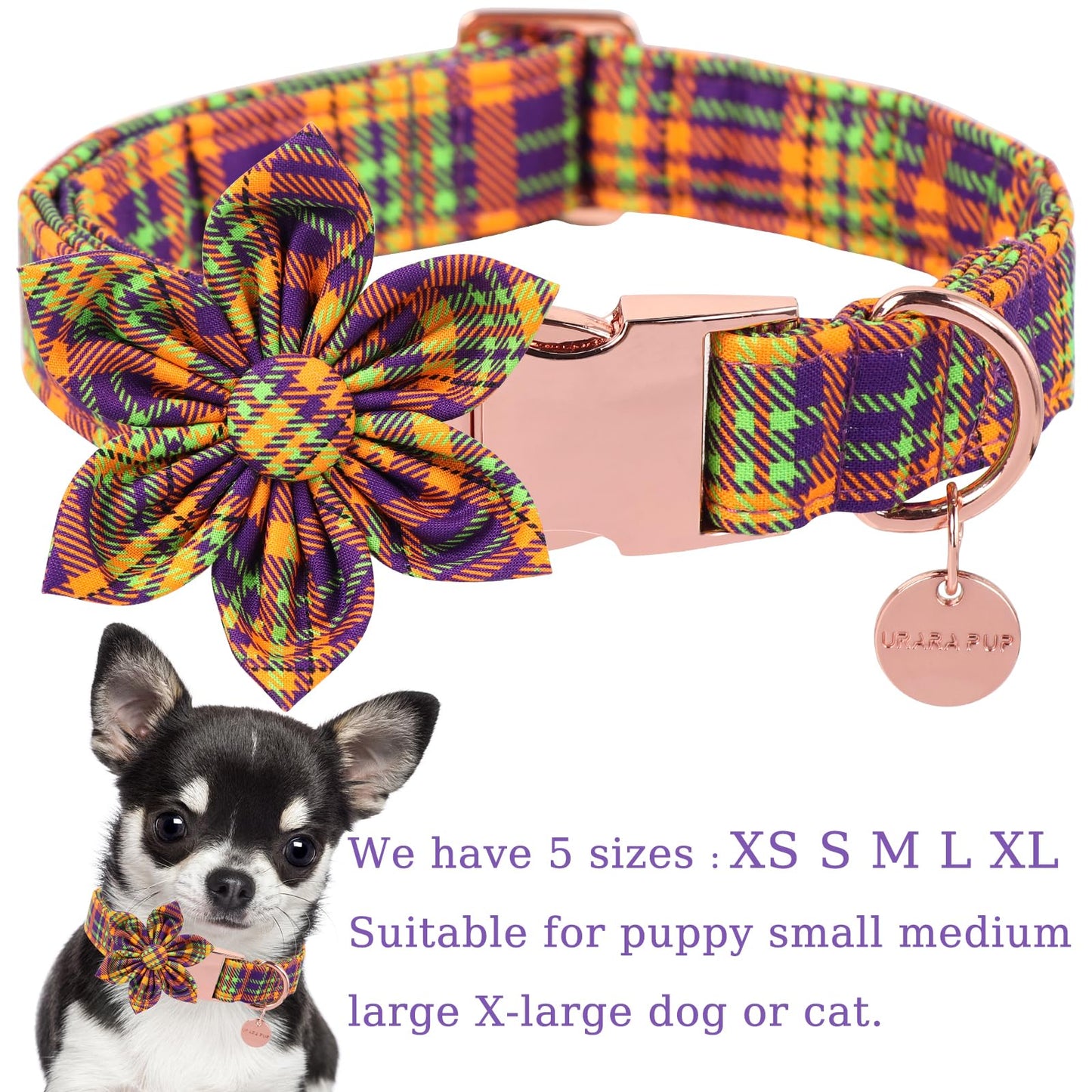 Thanksgiving Dog Collar with Bow Tie, Turkey Cotton Bowtie Collar for Puppy Girl Dog or Cat, Autumn Bow Tie Collar with Durable Metal Buckle, Turkeys Pet Collar, S, Neck 10-16in