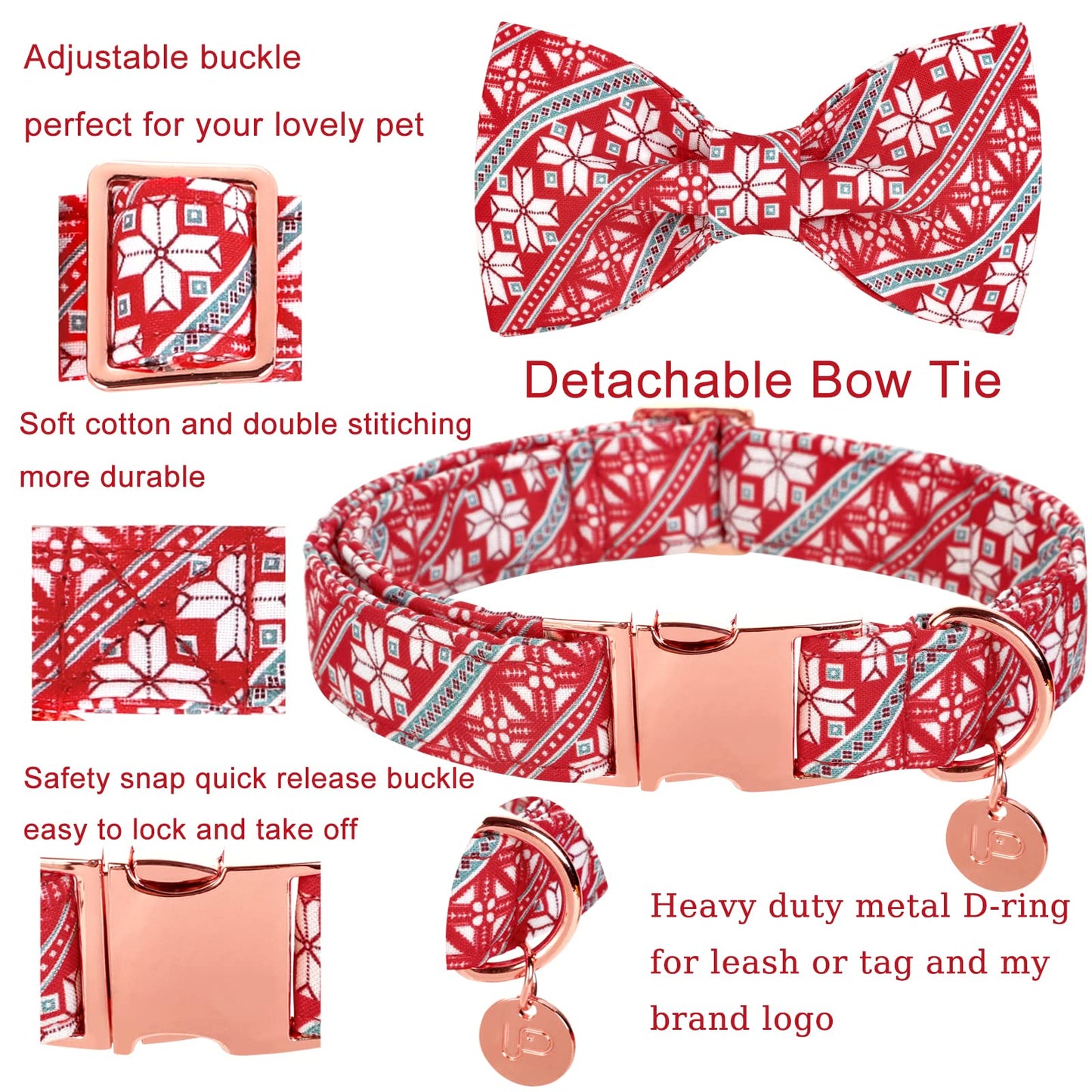 Valentine’s Day Dog Collar with Bow Tie, Valentine Bowtie Collar with Metal Buckle, Valentine’s Day Gift Pet Collar for Medium Girl Boy Dog, Wedding Dog Collar, Red, M, Neck 13.5-22in