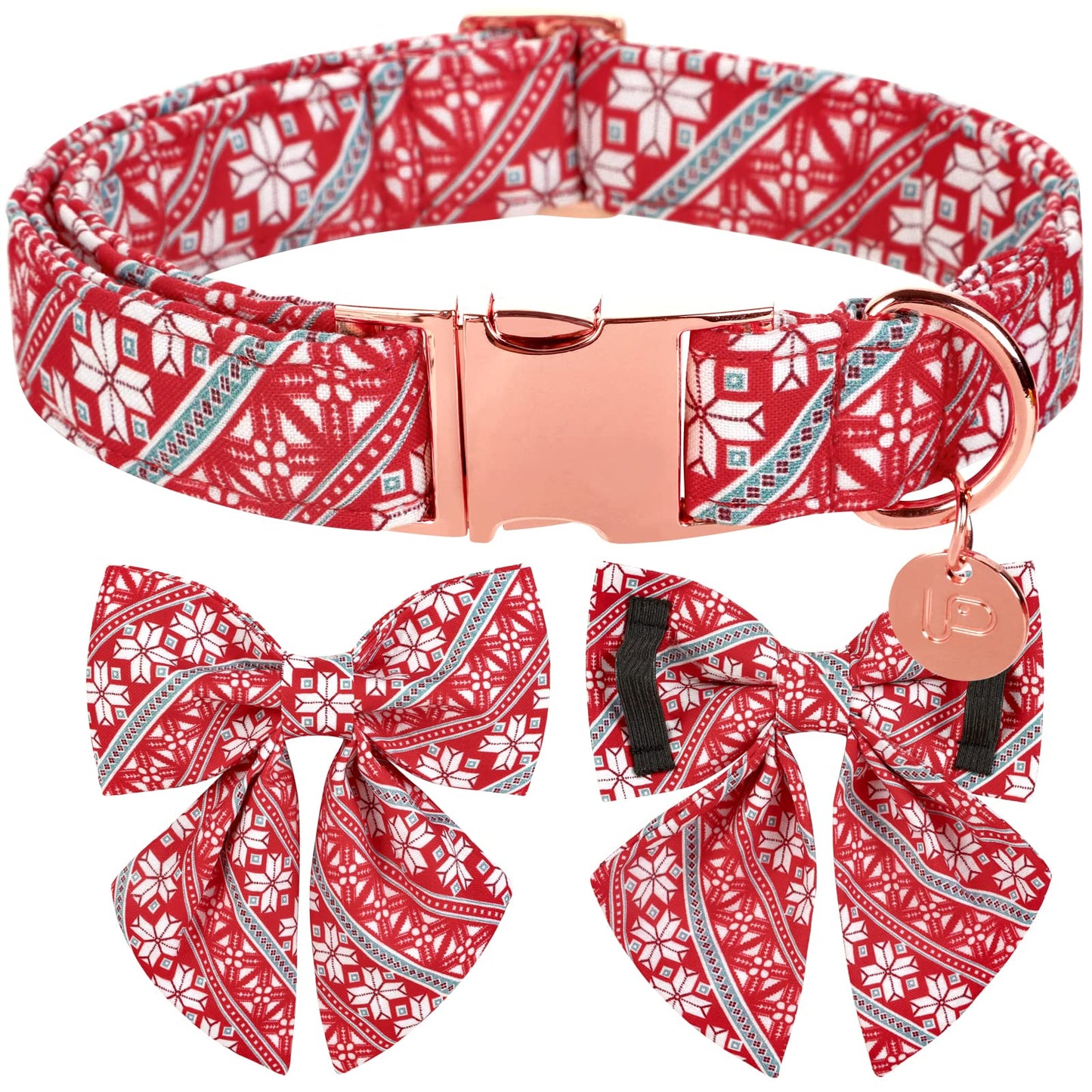 Valentine’s Day Dog Collar with Bow Tie, Valentine Bowtie Collar with Metal Buckle, Valentine’s Day Gift Pet Collar for Medium Girl Boy Dog, Wedding Dog Collar, Red, M, Neck 13.5-22in