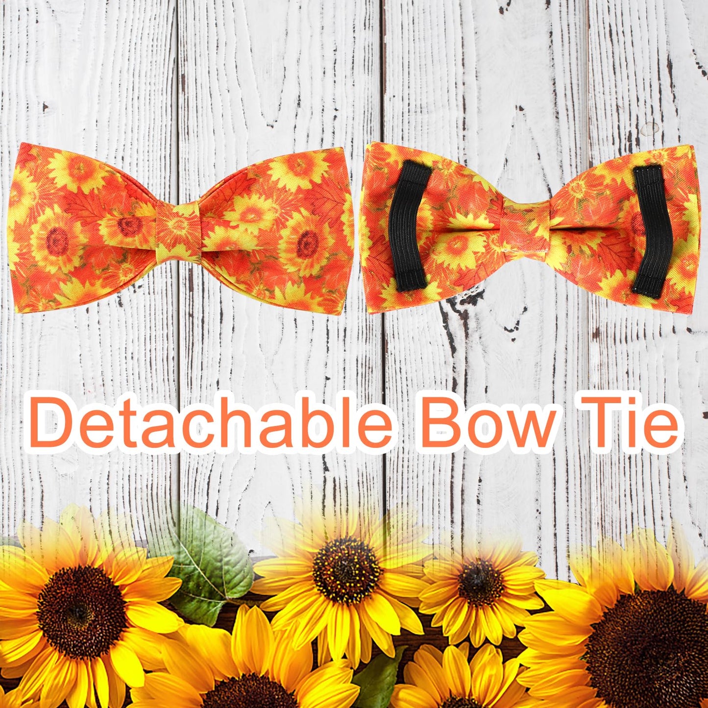 Thanksgiving Dog Collar with Bow Tie, Turkey Cotton Bowtie Collar for Puppy Girl Dog or Cat, Autumn Bow Tie Collar with Durable Metal Buckle, Turkeys Pet Collar, S, Neck 10-16in