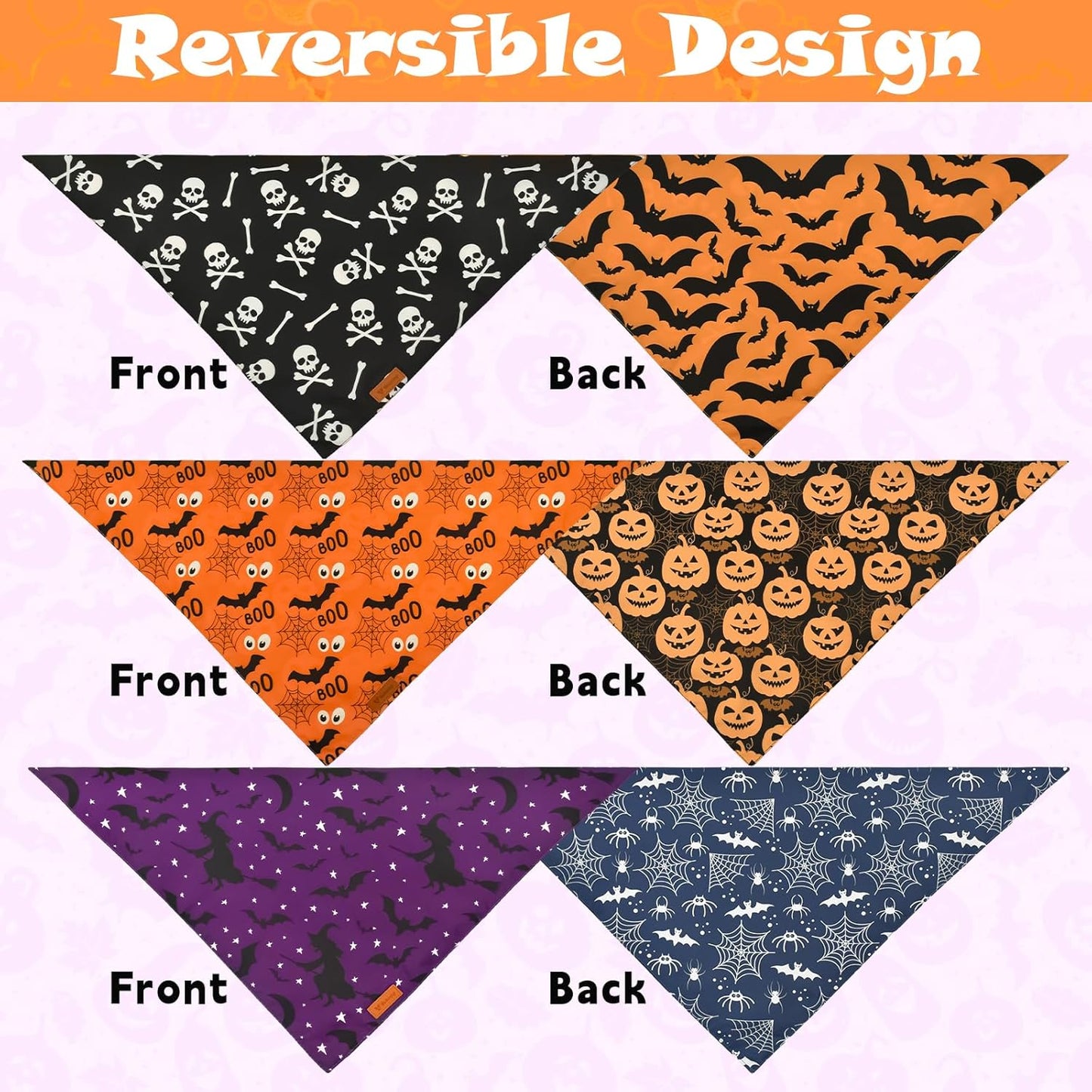 Vehomy 3-Pack Halloween Dog Bandana Pet Halloween Bandanas Reversible Dog Cat Halloween Bandanas Triangle Scarfs Bibs with Spiders Bats Pumpkins Patterns for Puppy Kitten Small Medium Large Dogs