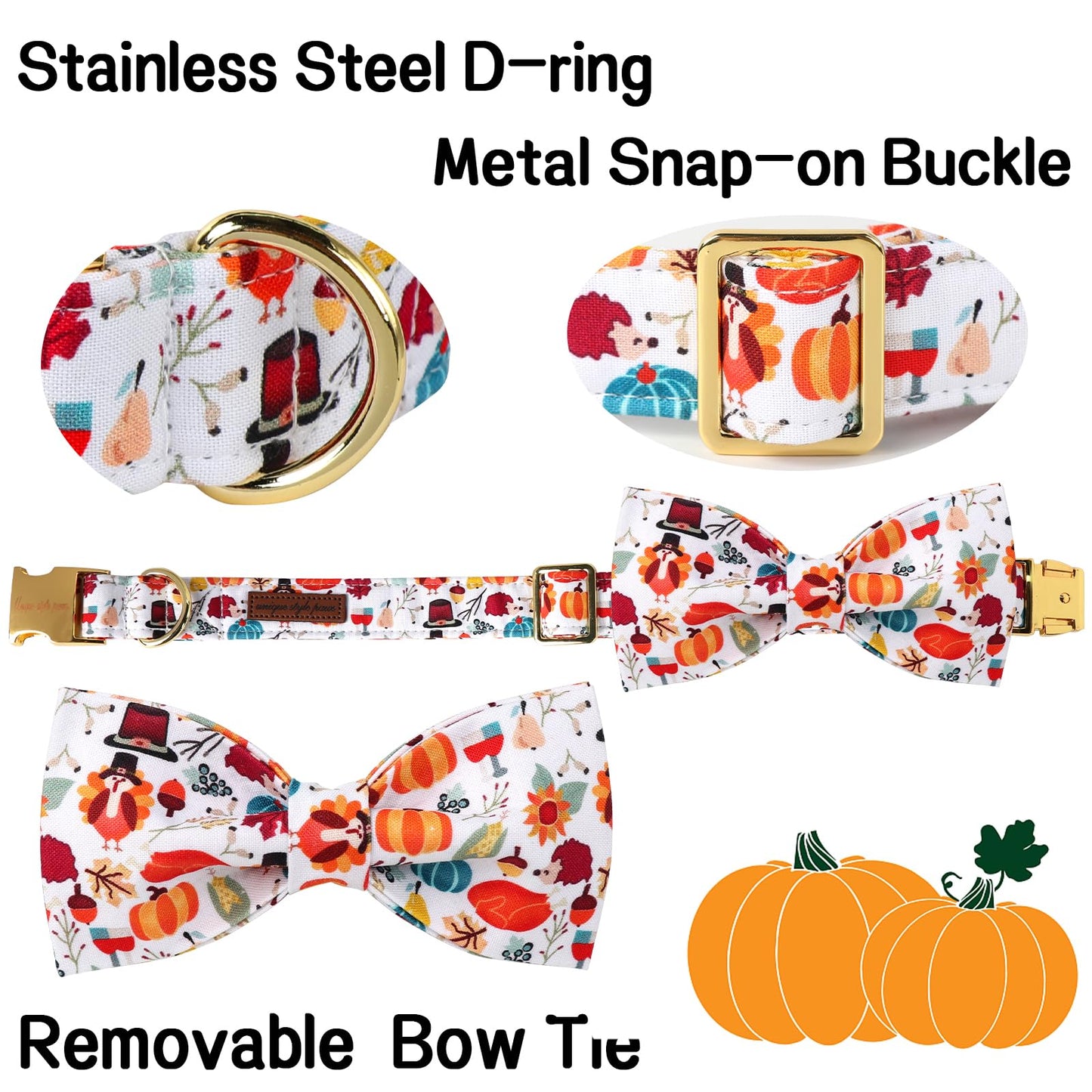 Unique Style Paws Cotton Dog Collar with Bow Halloween Pumpkin Plaid Dog Collar with Bow Tie for Small Medium Large Dogs Pets Gifts