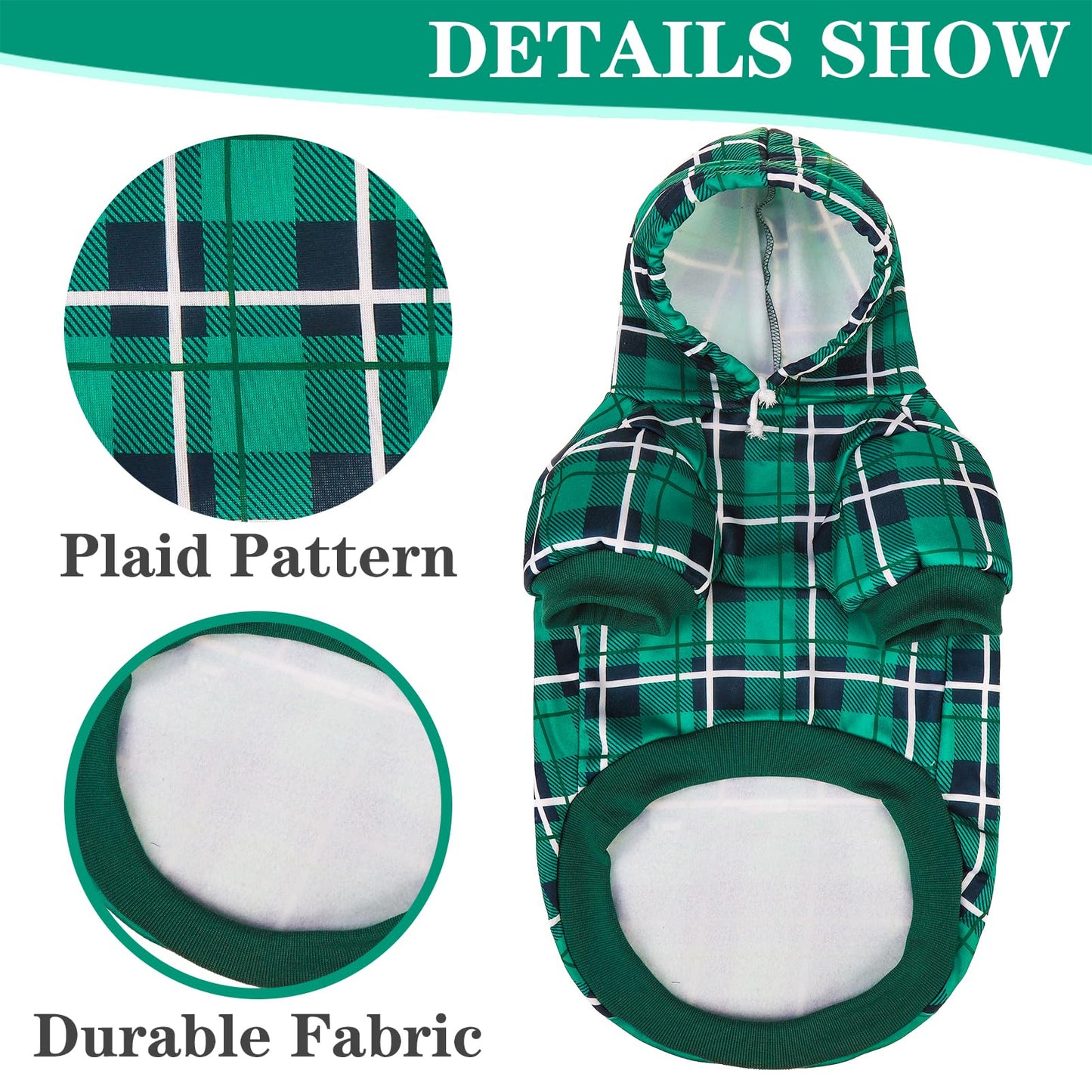 EXPAWLORER Plaid Dog Hoodie - British Style Soft and Warm Dog Sweater with Leash Hole, Hooded Cold Weather Clothes, Dog Sweatshirt, Outfits, Winter Coat for Small Medium Large Dogs