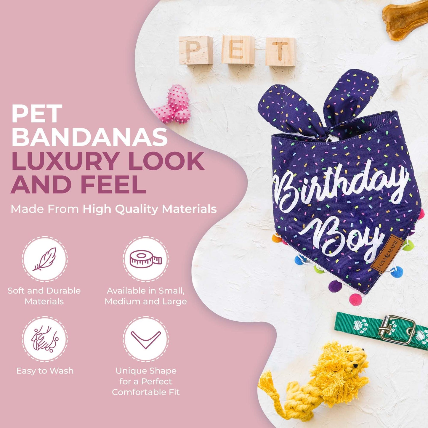 Luxury Pet Birthday Bandanas -Premium & Silky Poly Fabric | 100% Handmade | Custom Shape Dual Layered (Birthday Girl, Medium)