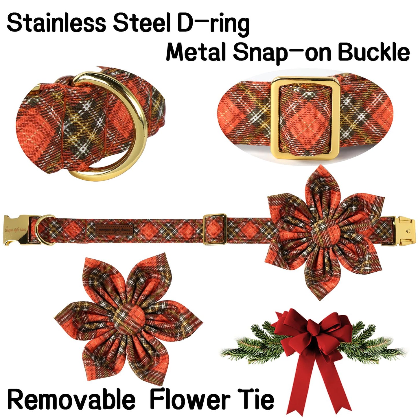 Unique Style Paws Cotton Dog Collar with Bow Halloween Pumpkin Plaid Dog Collar with Bow Tie for Small Medium Large Dogs Pets Gifts