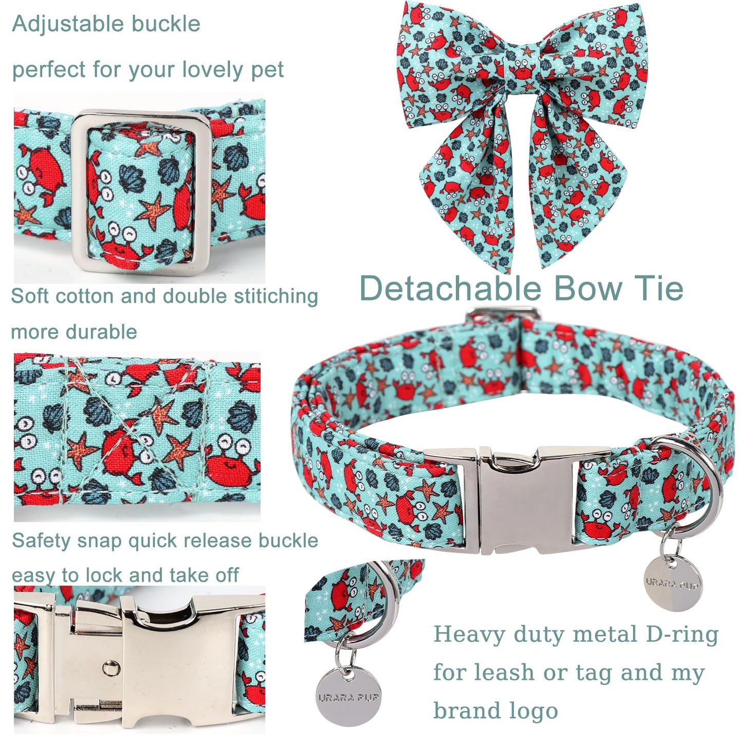 Dog Collar with Bow Tie,UP URARA PUP Pink Plaid Bowtie Dog Collar, Summer Bowtie Collar for Puppy Boy Girl Dog, Comfortable Cotton Dog Collar with Metal Buckle,M,Neck 13.5-22in