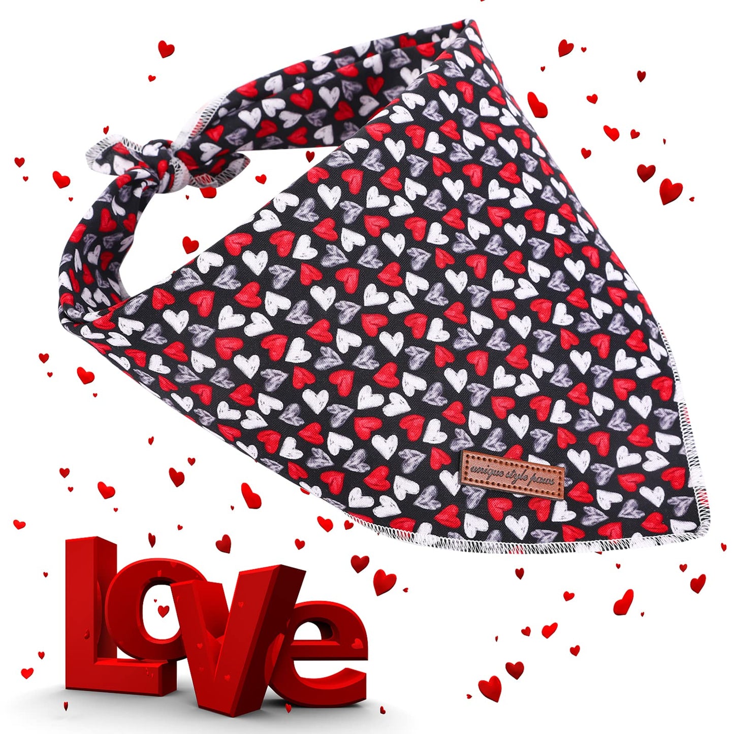 Unique style paws Valentine's Day Dog Collar with Bow Tie Black & Red Heart Puppy Collar Best Gothic Style Gift for Small Medium Large Boys Girls-M