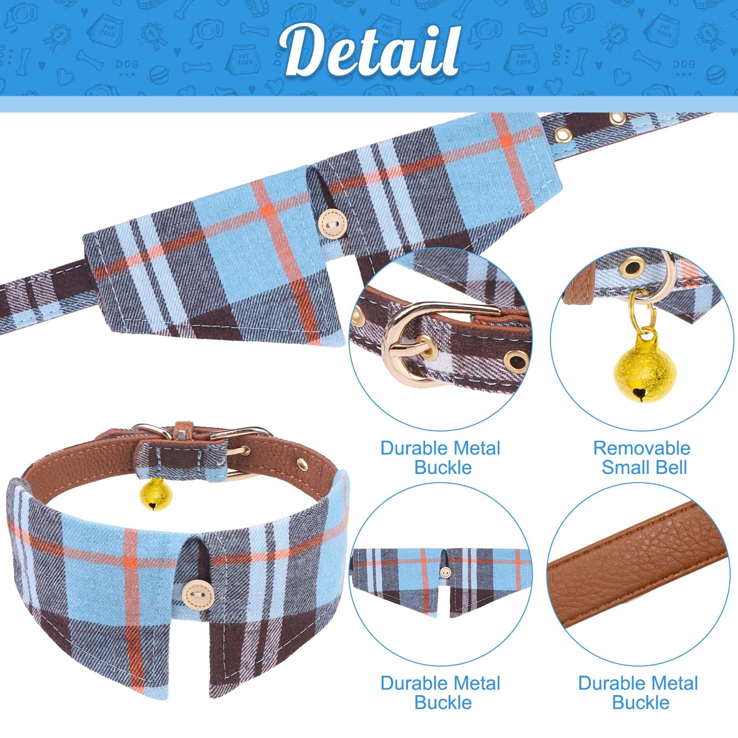 EXPAWLORER Dog Leash Set - Classic Plaid Dog Bow Tie and Dog Bandana Collar with Bell, Tangle Free, Adjustable Collars for Small Medium Large Dogs Cats, Holiday Ideal Gift