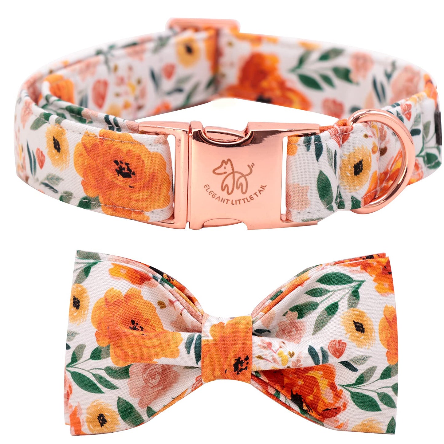 Elegant little tail Vintage Floral Dog Collar with Bow, Comfotable Dog Bowtie, Dog Collar Bow Adjustable Dog Collars for Small Medium Large Dogs