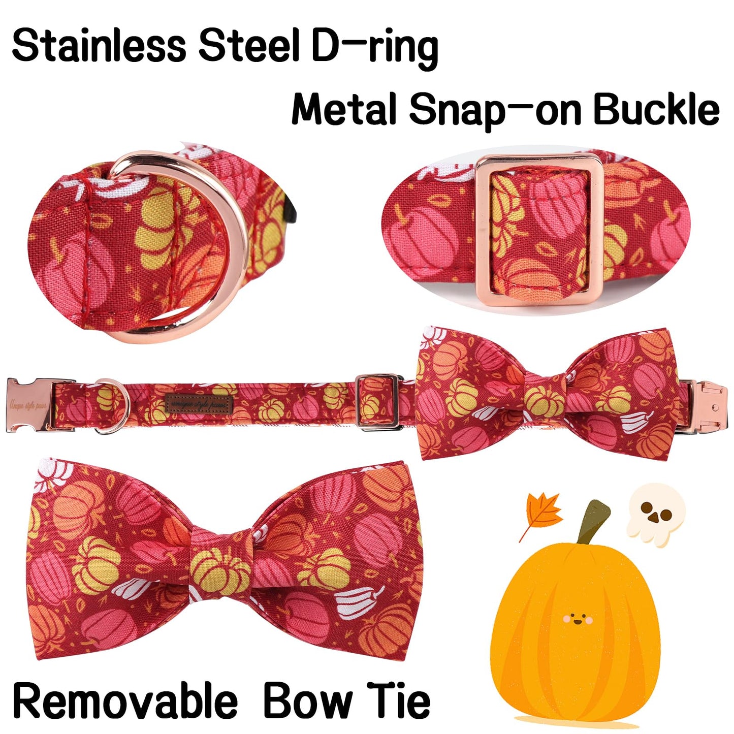 Unique Style Paws Halloween Dog Collar with Bow Cotton Cute Bowtie Dog Collar for Small Medium Large Dogs Holiday Dog Collar