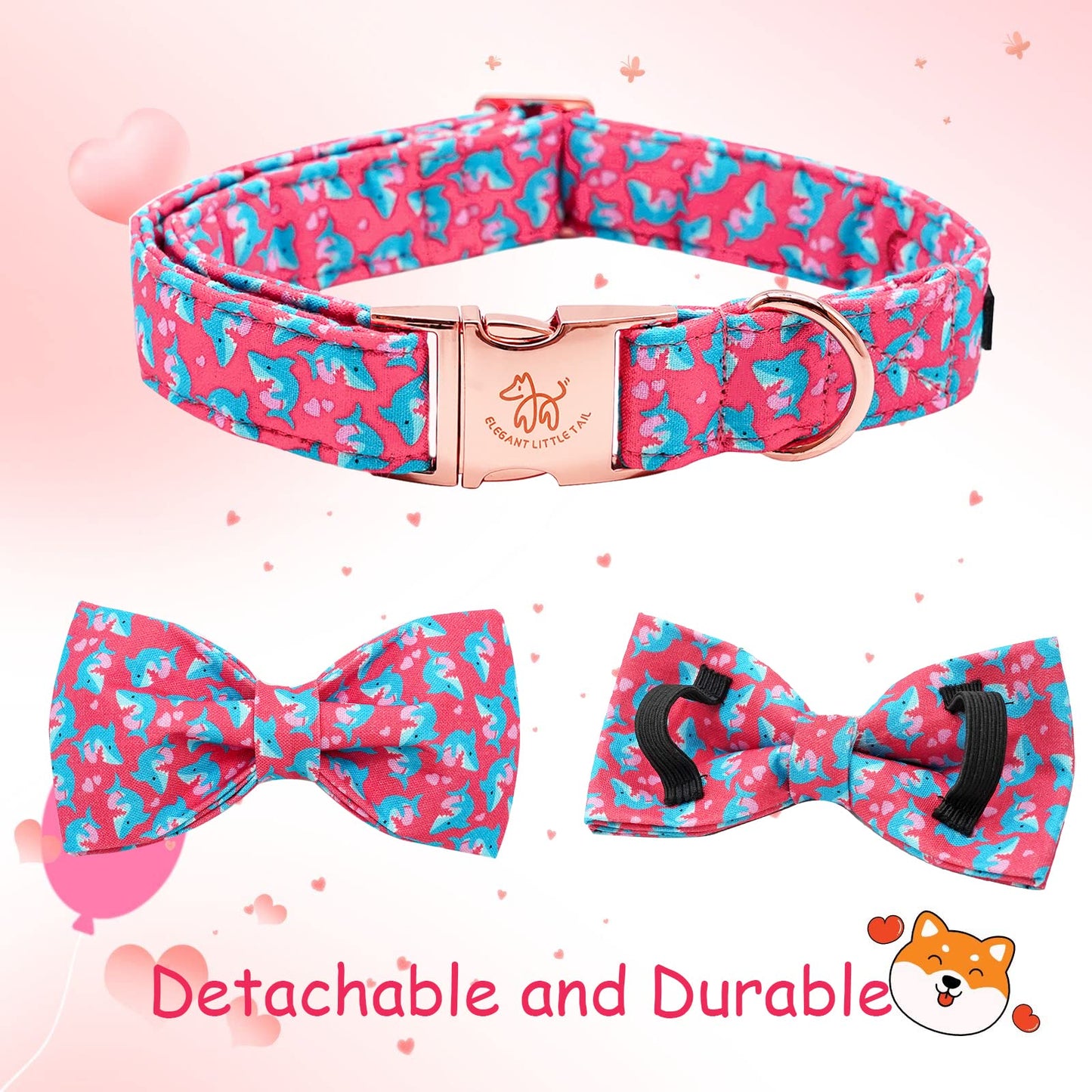 Elegant little tail Dog Collar with Bow, Lucky Clover Bow Tie Dog Collar, Cute Dog Bowtie Pet Gift Dog Collar for Medium Dogs