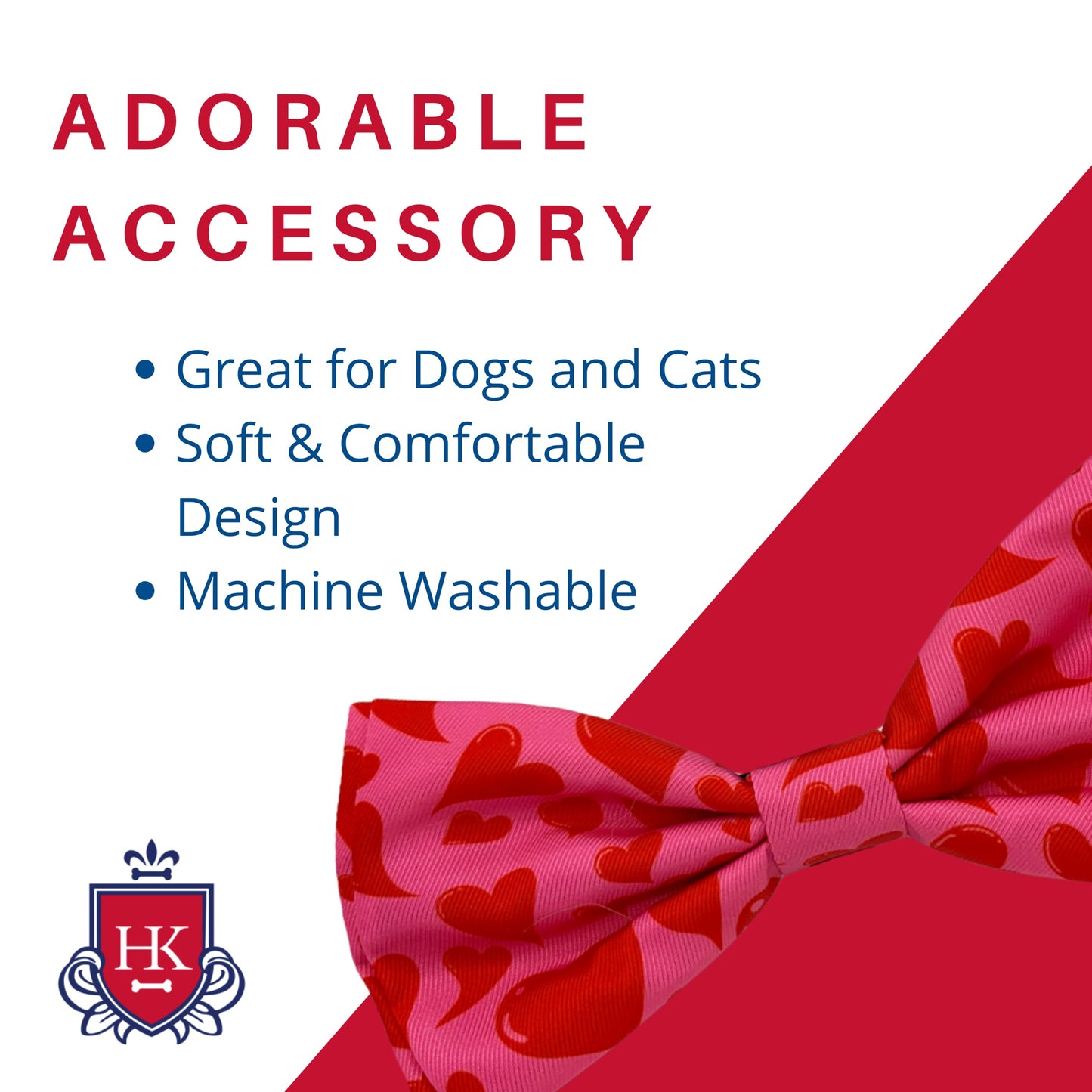 Huxley & Kent Bow Tie for Pets | Kisses (Small) | Valentine's Day Pet Bow Tie Collar Attachment | Fun Bow Ties for Dogs & Cats | Cute, Comfortable, and Durable