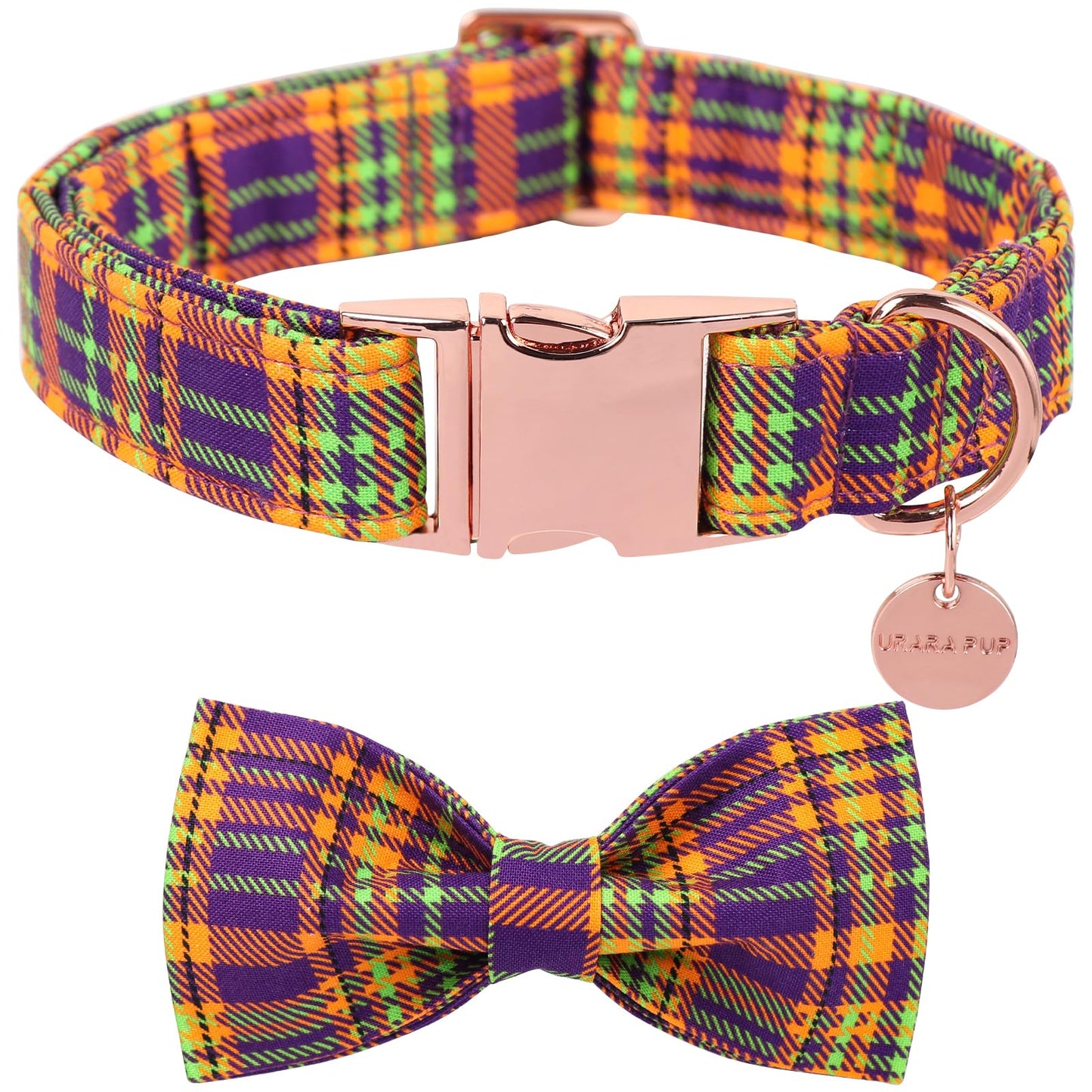 Thanksgiving Dog Collar with Bow Tie, Turkey Cotton Bowtie Collar for Puppy Girl Dog or Cat, Autumn Bow Tie Collar with Durable Metal Buckle, Turkeys Pet Collar, S, Neck 10-16in