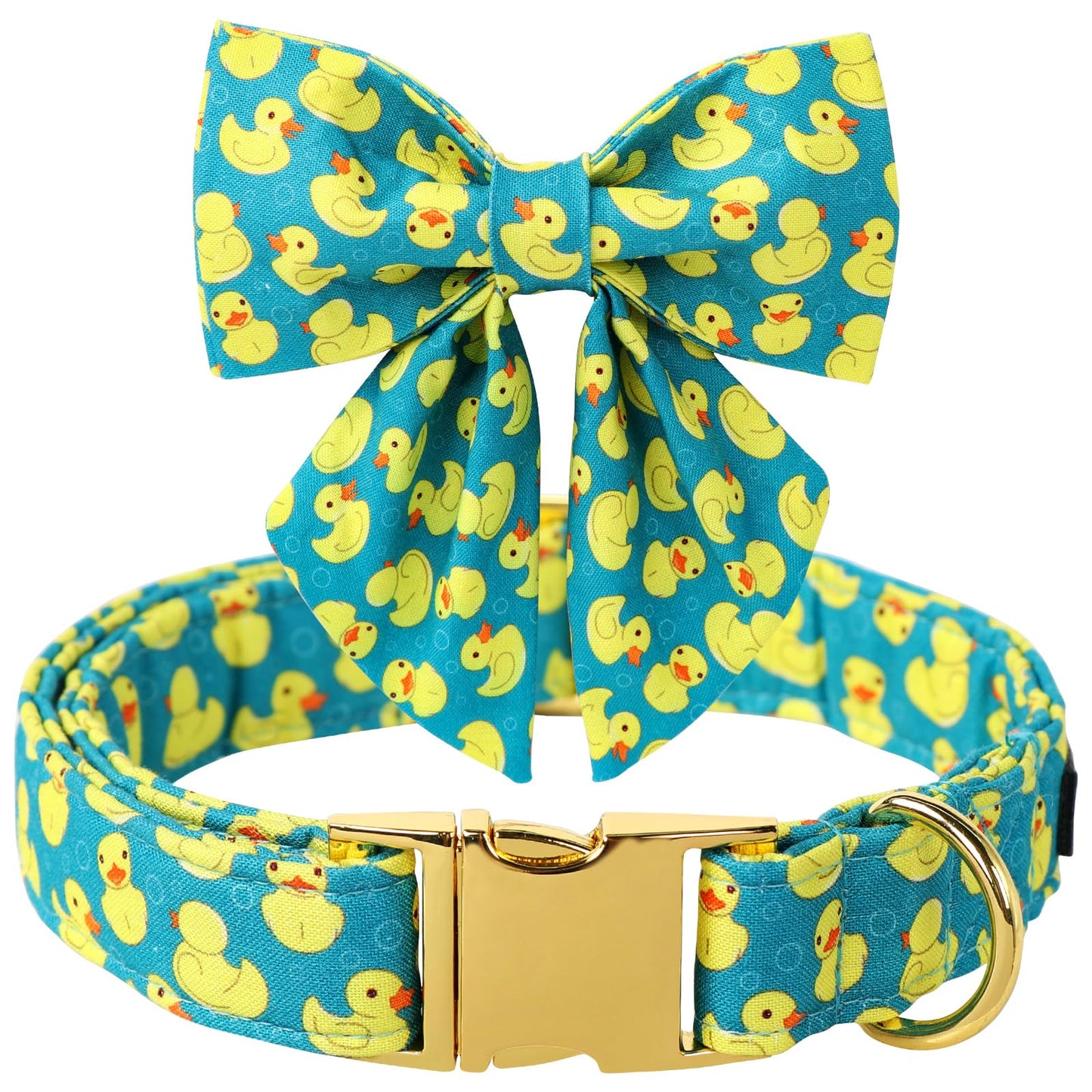 Maca Bates Duck Dog Collar with Bow Bowtie for Dogs Bow Tie Adjustable Breakaway Green Summer Thick Collars Accessories Birthday Gift Colar for XS Small Medium Large XL Boy Girl Male Female Puppy Pet