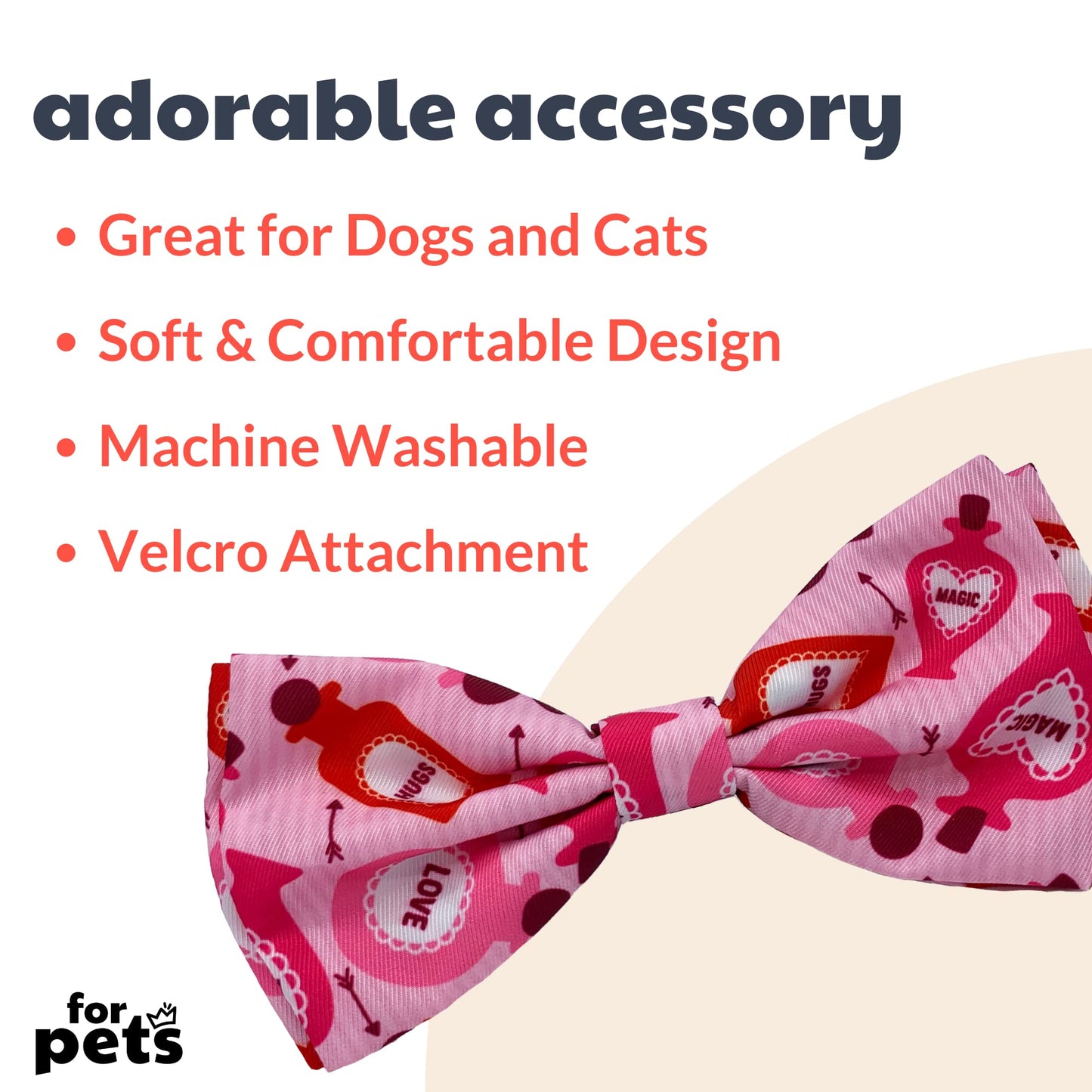 Huxley & Kent Bow Tie for Pets | Kisses (Small) | Valentine's Day Pet Bow Tie Collar Attachment | Fun Bow Ties for Dogs & Cats | Cute, Comfortable, and Durable