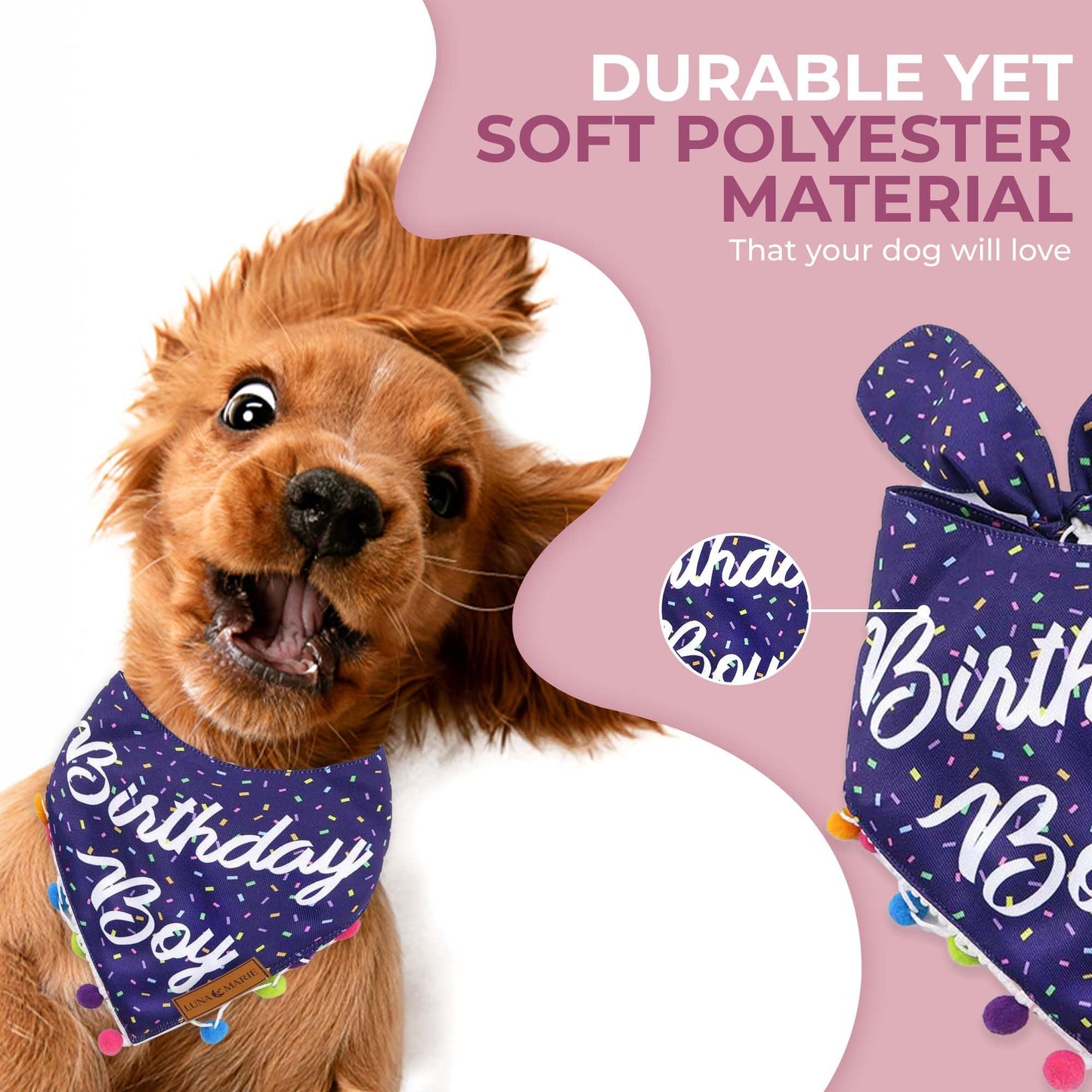 Luxury Pet Birthday Bandanas -Premium & Silky Poly Fabric | 100% Handmade | Custom Shape Dual Layered (Birthday Girl, Medium)