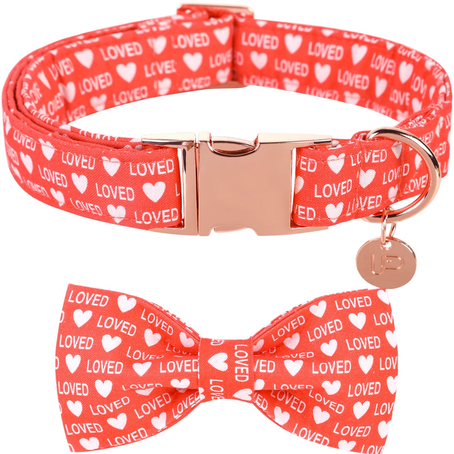 Valentine’s Day Dog Collar with Bow Tie, Valentine Bowtie Collar with Metal Buckle, Valentine’s Day Gift Pet Collar for Medium Girl Boy Dog, Wedding Dog Collar, Red, M, Neck 13.5-22in