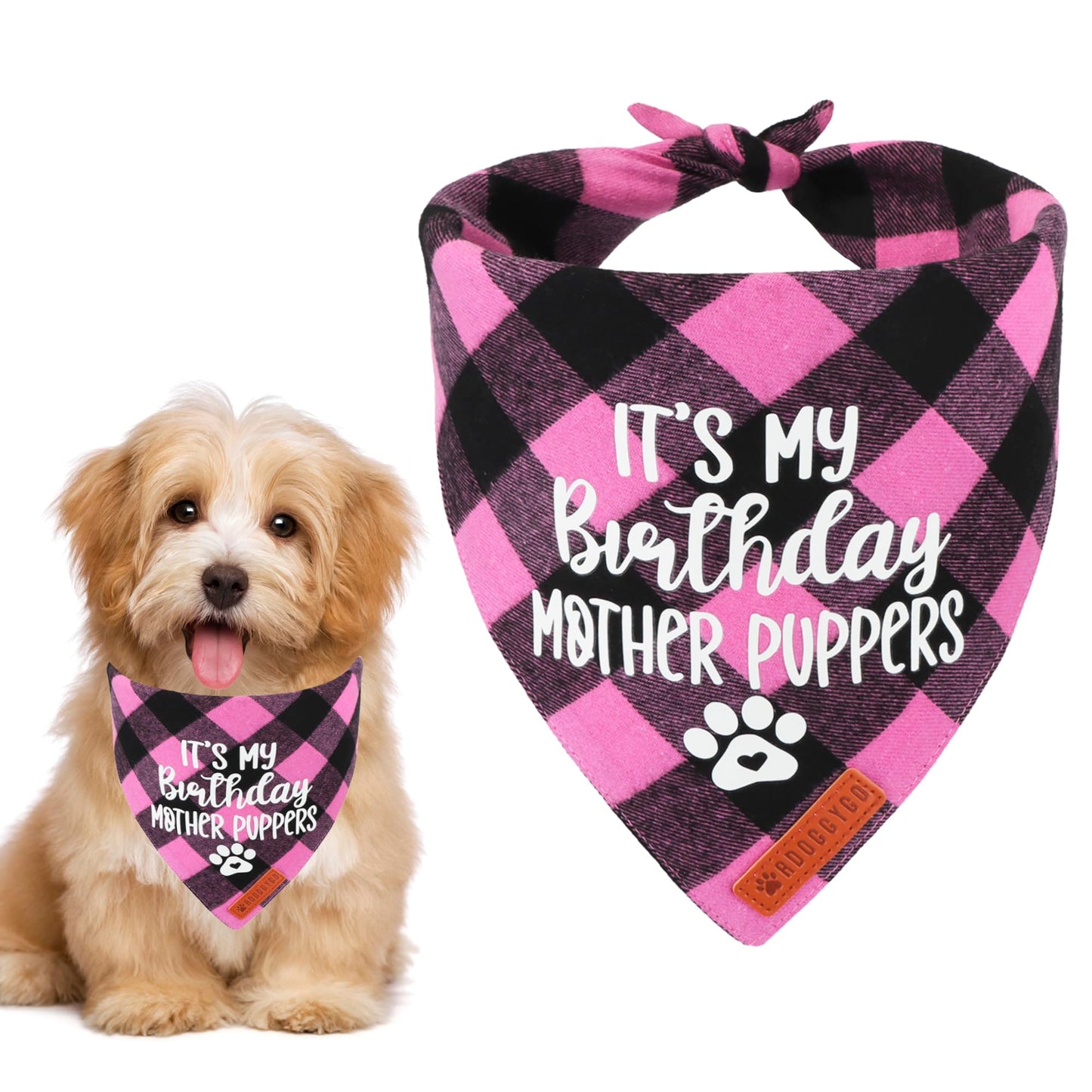 ADOGGYGO Dog Birthday Bandana, Multi Size Offered, Blue Plaid Birthday Boy Dog Bandana for Medium Large Dogs Pets (Blue, Large)