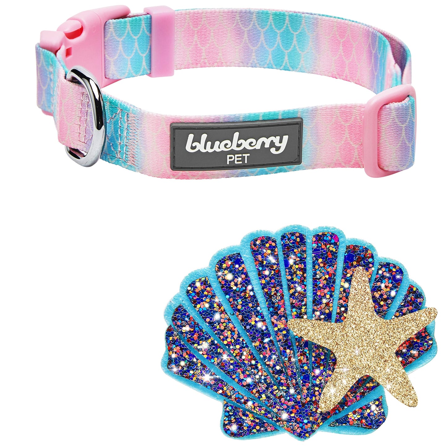 Blueberry Pet Summer Sparkle Dog Collar, Adjustable Small Size, Neck 12"-16", Zesty Fruit Watermelon Blue, Pet Collar with Detachable Accessory