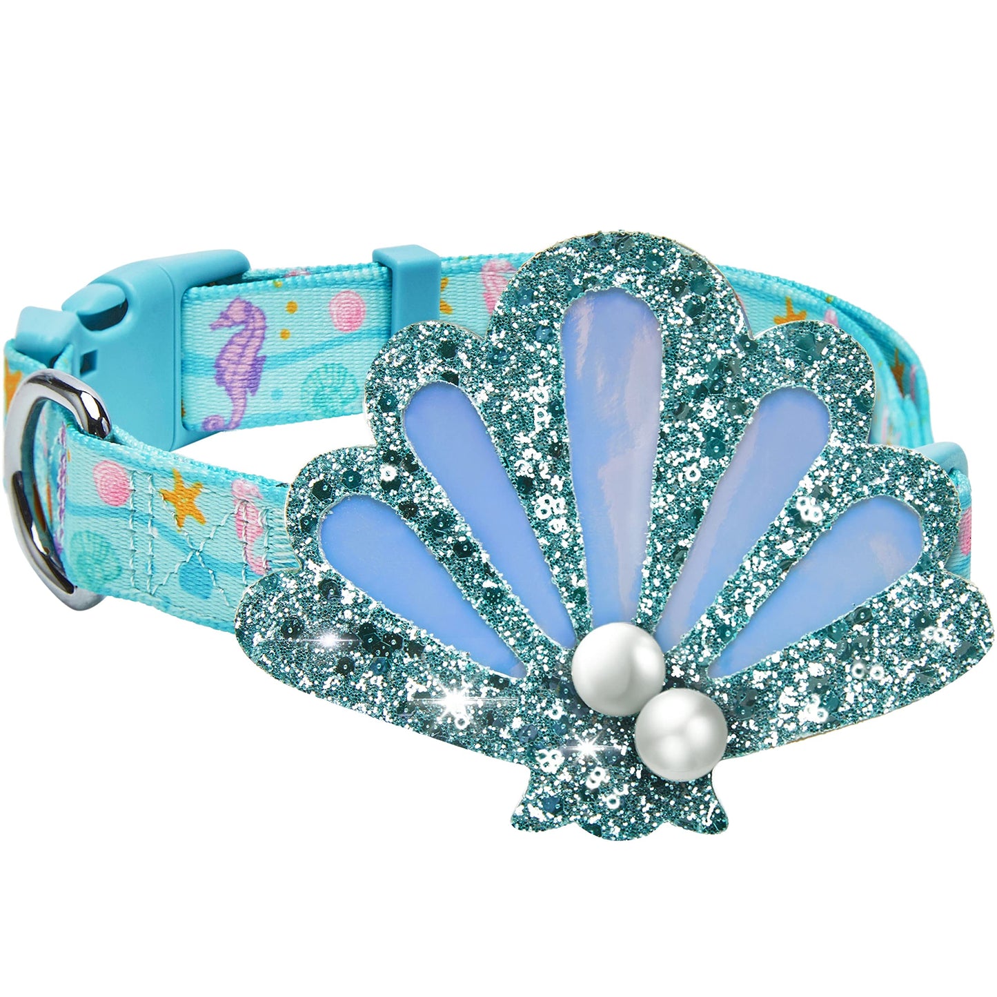 Blueberry Pet Summer Sparkle Dog Collar, Adjustable Small Size, Neck 12"-16", Zesty Fruit Watermelon Blue, Pet Collar with Detachable Accessory