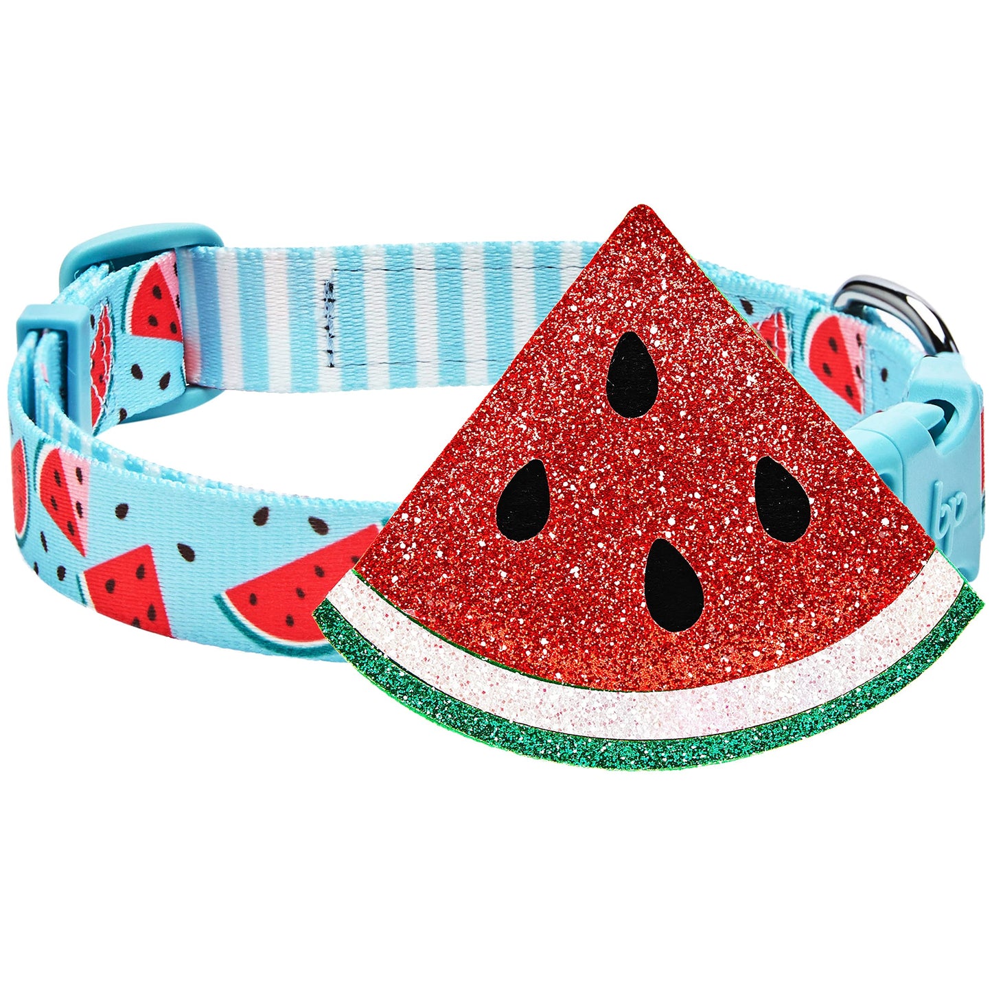 Blueberry Pet Summer Sparkle Dog Collar, Adjustable Small Size, Neck 12"-16", Zesty Fruit Watermelon Blue, Pet Collar with Detachable Accessory