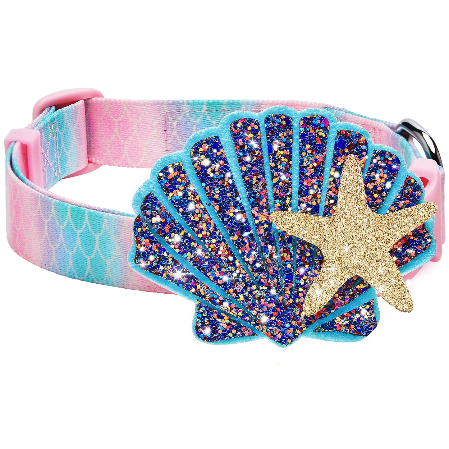 Blueberry Pet Summer Sparkle Dog Collar, Adjustable Small Size, Neck 12"-16", Zesty Fruit Watermelon Blue, Pet Collar with Detachable Accessory