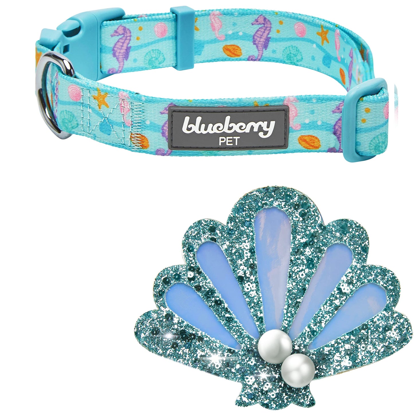 Blueberry Pet Summer Sparkle Dog Collar, Adjustable Small Size, Neck 12"-16", Zesty Fruit Watermelon Blue, Pet Collar with Detachable Accessory