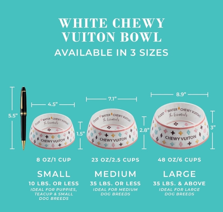 White Chewy Vuiton Bowls & Mat Bundle by Haute Diggity Dog