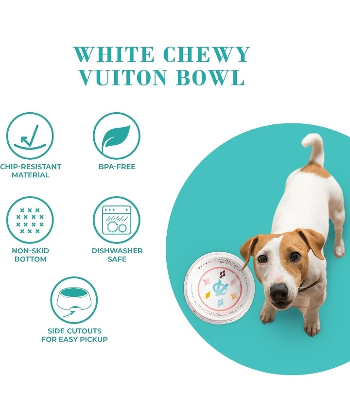 White Chewy Vuiton Bowls & Mat Bundle by Haute Diggity Dog