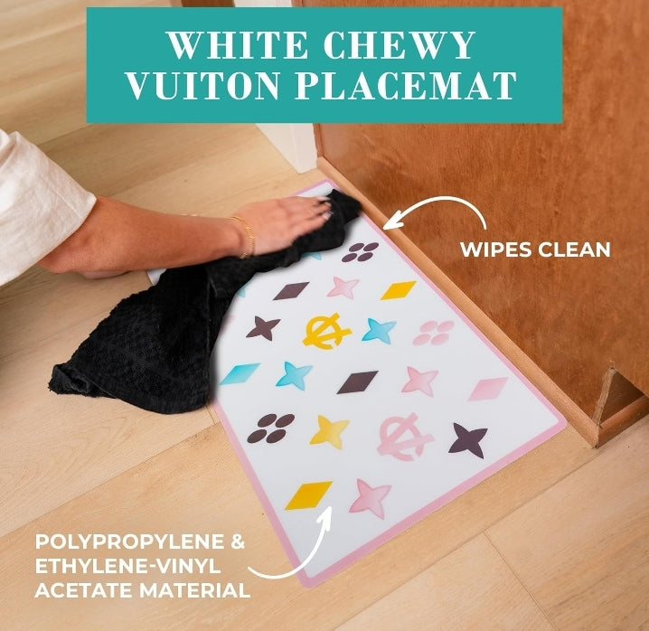 White Chewy Vuiton Bowls & Mat Bundle by Haute Diggity Dog